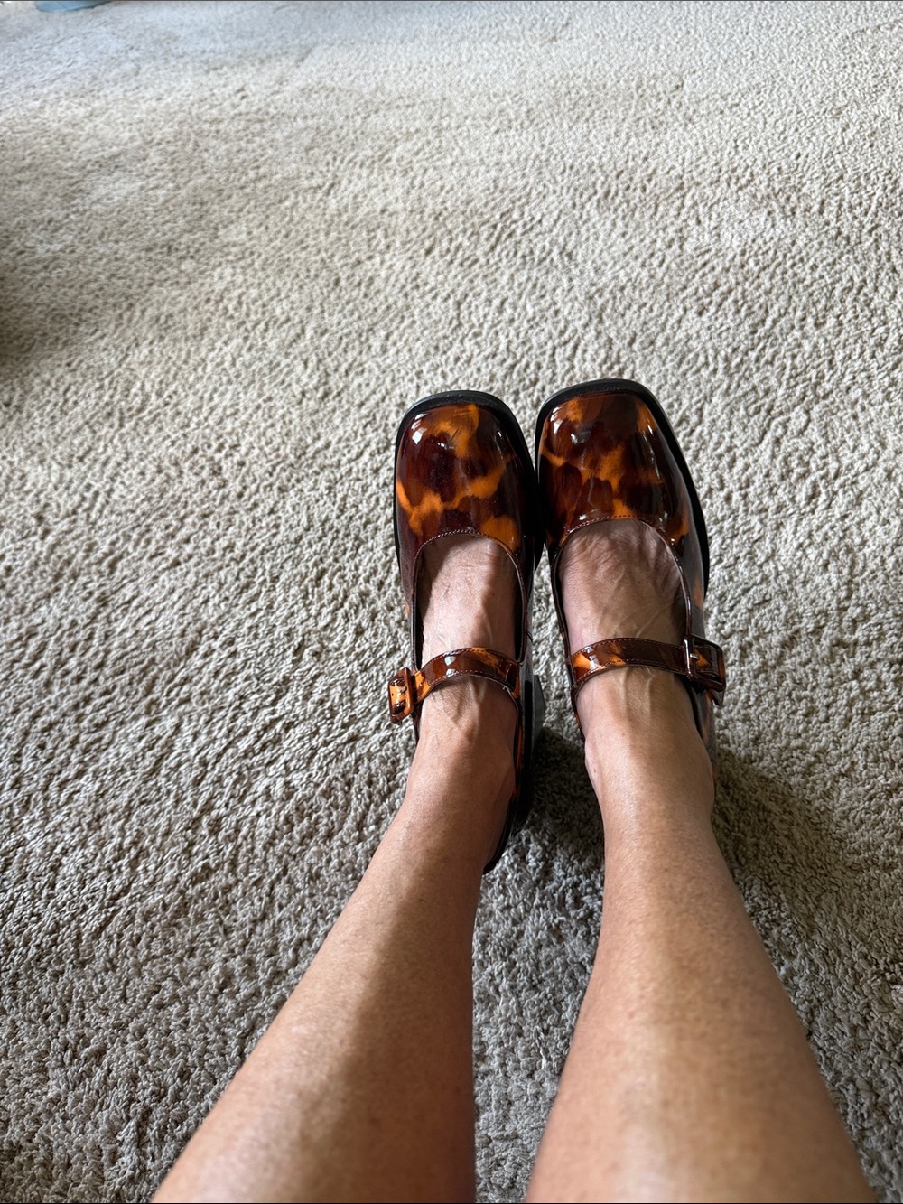 Seychelles Tortoiseshell Mary Jane Mules in Brown and Amber